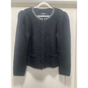 Express Cardigan with Pearl Collar Detail and Puffed Sleeves (Size L)